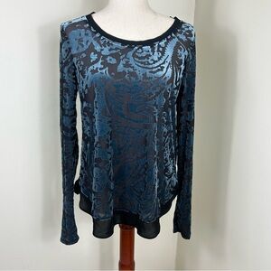 Simply Vera Wang Velvet Burnout Top Size S Whimsigoth Witchy Blue Artsy Sheer